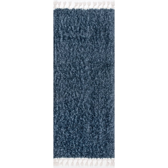 nuLOOM Neva Modern Tasseled Shag Navy 2' 6" x 12' Modern Runner Rug