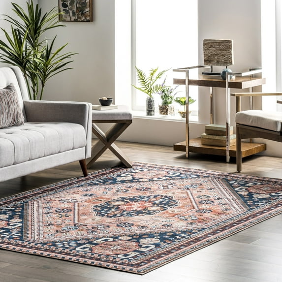 nuLOOM Nevaeh SpinClean Machine Washable Bohemian Medallion Area Rug, 2' x 3', Nevaeh Dark Blue