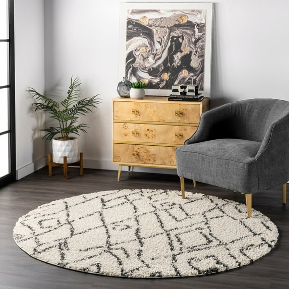 nuLOOM Nieves Moroccan Diamond Tassel Area Rug, 8', Round, Nieves Off-white