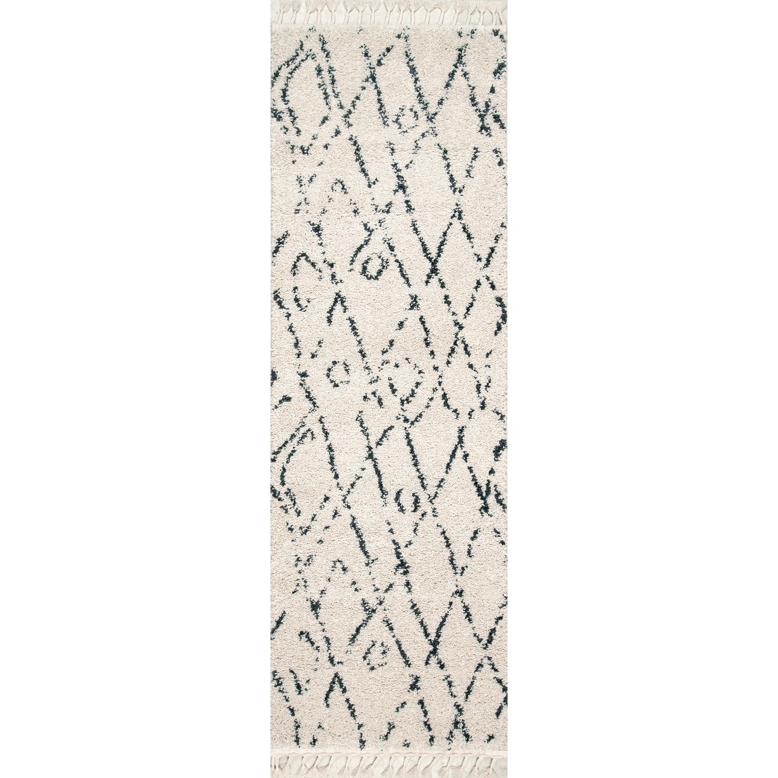 Off-White Geometric Shag Runner Rug, 2' 8" x 8'