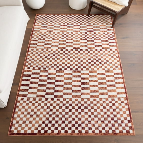 nuLOOM Nikita Faded Geometric Machine Washable Area Rug, 6' 7" x 9', Brick
