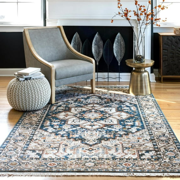 nuLOOM Nina Distressed Medallion Area Rug, 6' 7" x 9' 4", Blue