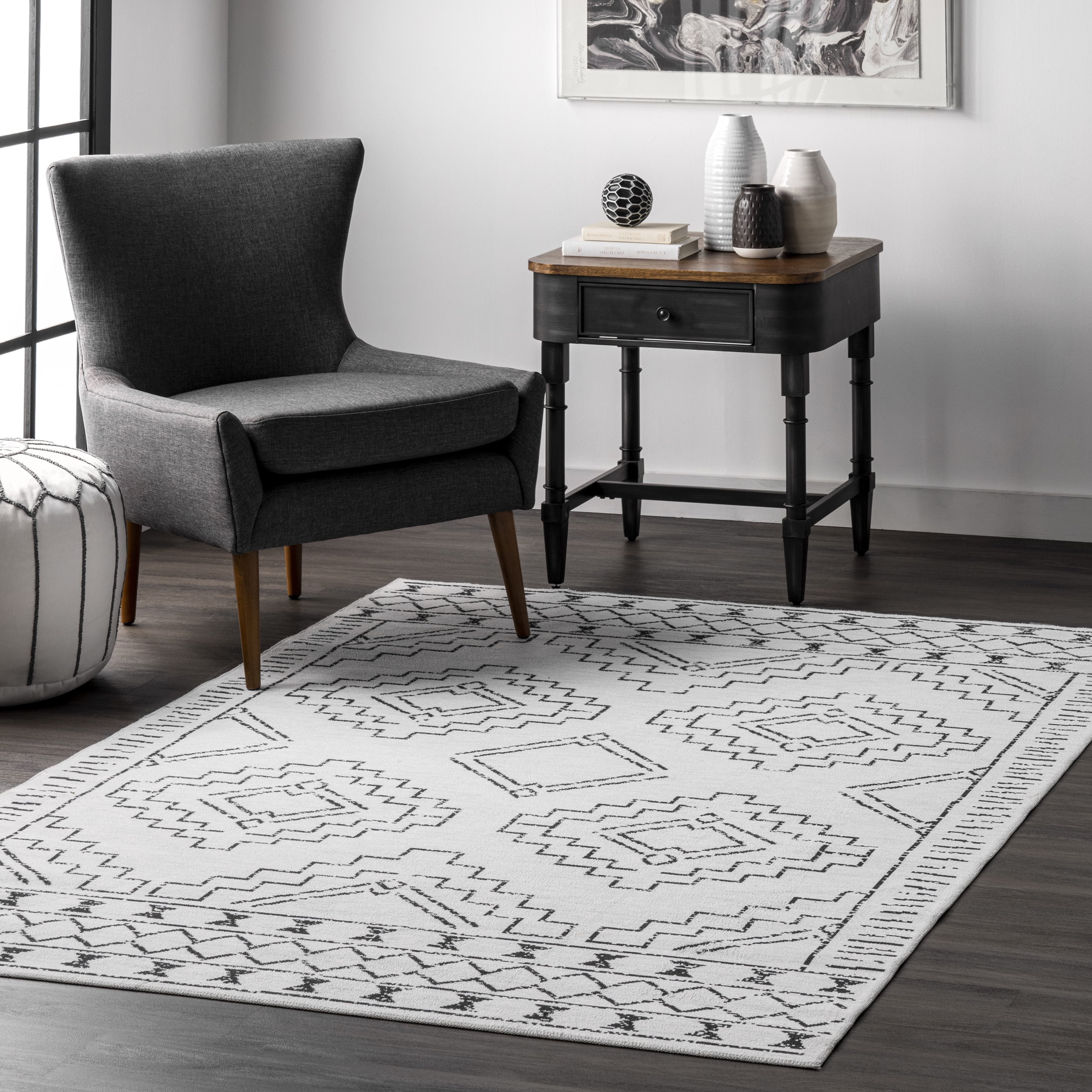 nuLOOM Noa Machine Washable Tribal Moroccan Area Rug, 3' x 5', White