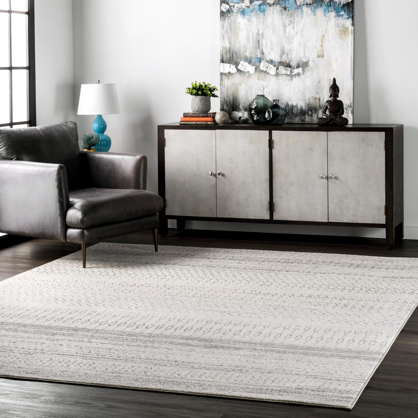 Nova Bohemian Gray Striped Synthetic 4' x 6' Area Rug
