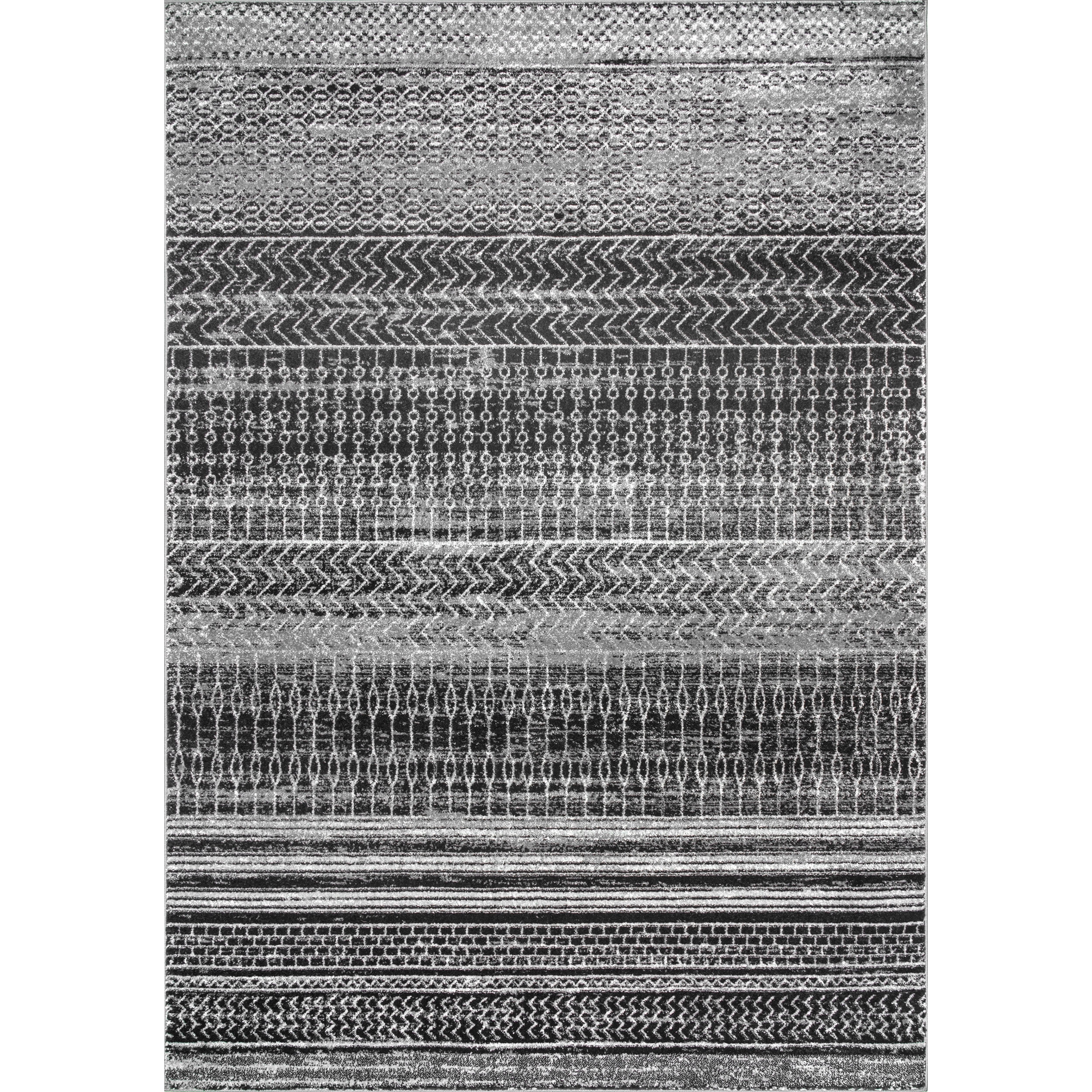 Reversible Dark Gray Stripe Synthetic 5' x 7' Area Rug