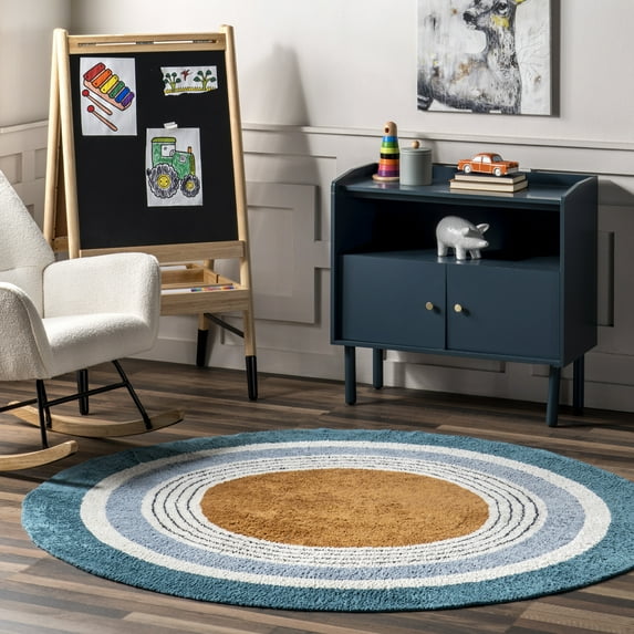 nuLOOM Nydia Circular Kids Machine Washable Area Rug, 4', Blue