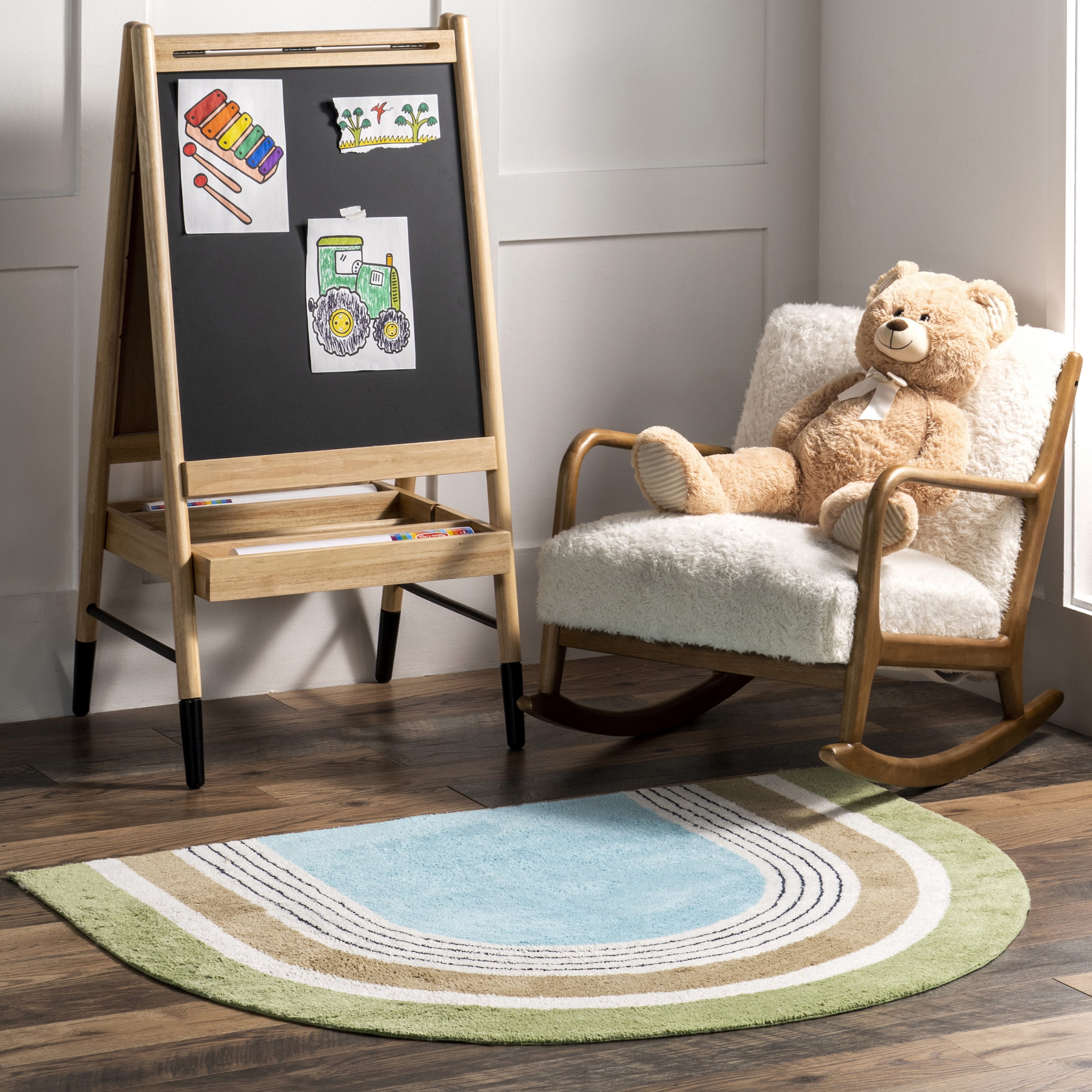 nuLOOM Nydia Circular Kids Machine Washable Area Rug, 4' x 5', Moss ...