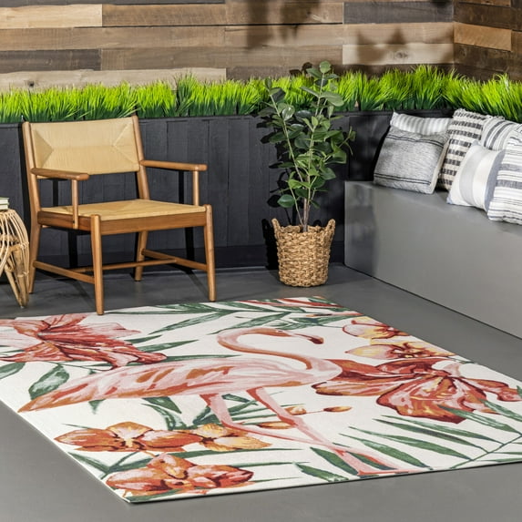 nuLOOM Stephanie Tropical Flamingo Indoor/Outdoor Area Rug, 8' x 8', Square, Stephanie Multicolor