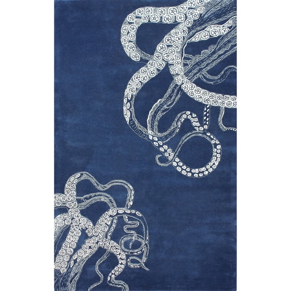 nuLOOM Octopus Tail Abstract Wool Runner Rug, 2' 6" x 8', Navy