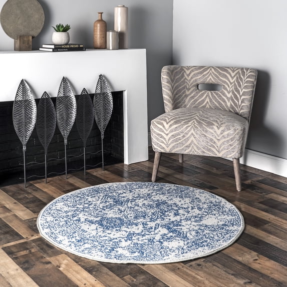 nuLOOM Odell Faded Vintage Area Rug, 6', Round, Odell Blue