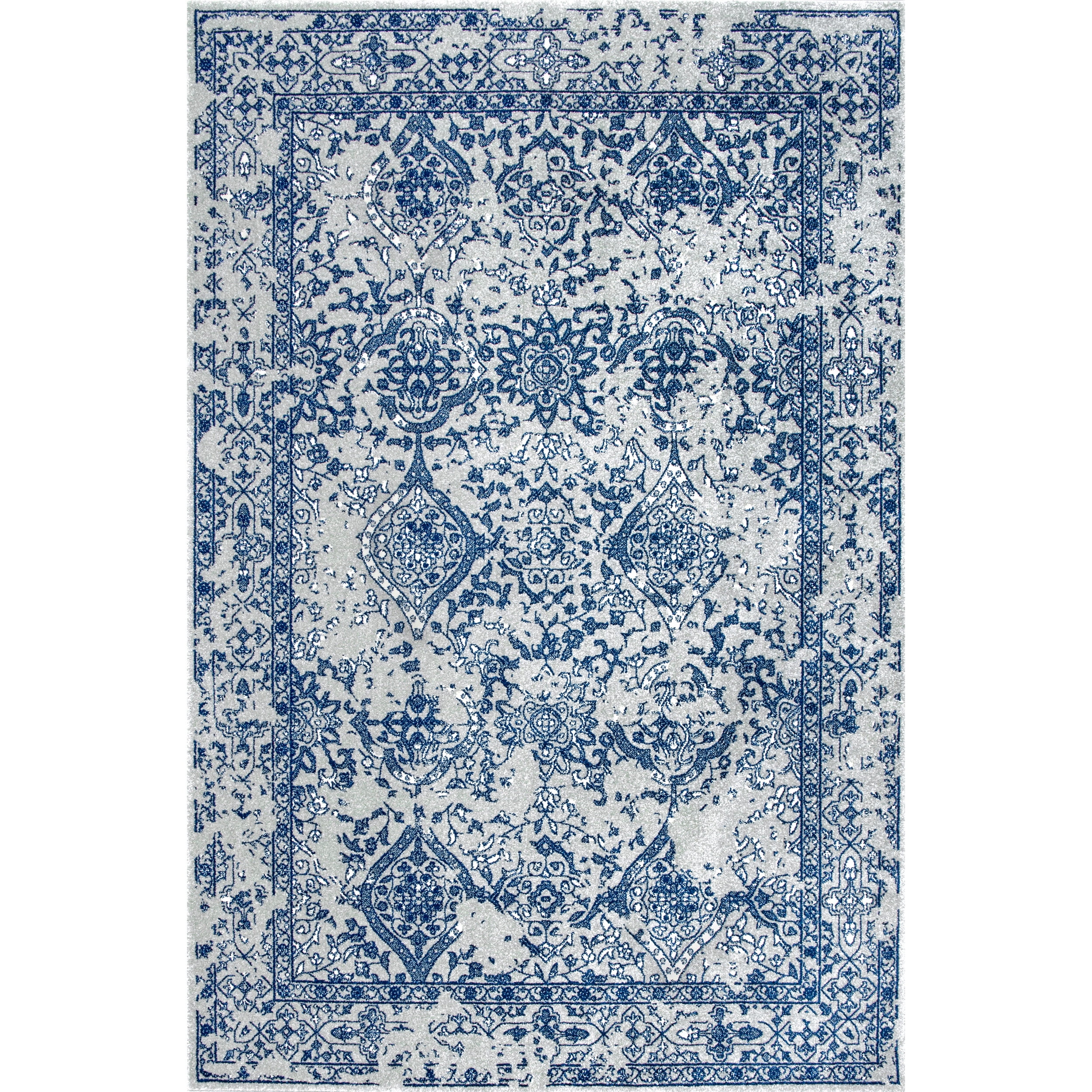 Light Blue Floral Reversible Square Synthetic Area Rug, 6'