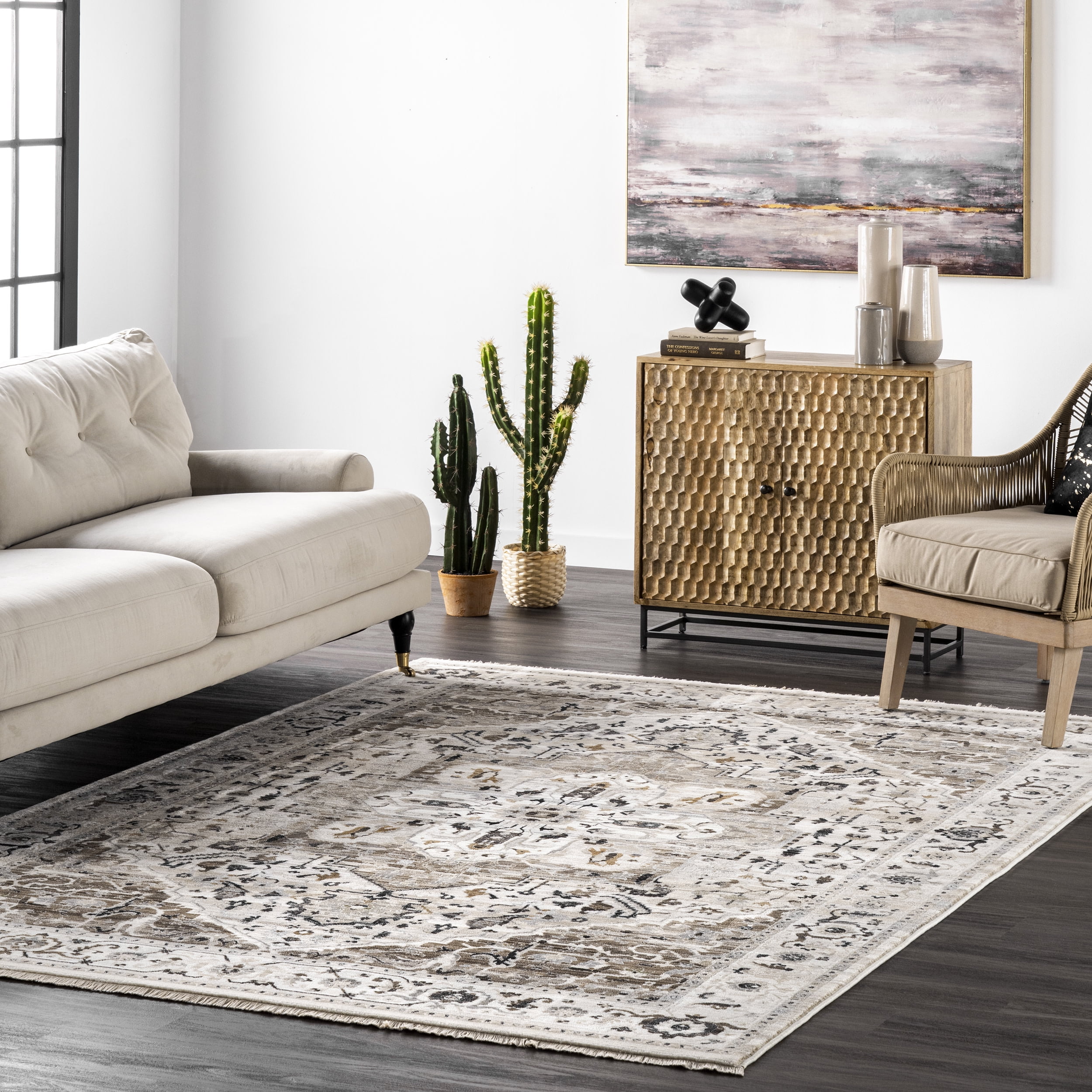 Beige Tufted Medallion Synthetic Reversible Area Rug 2' x 3' 7"