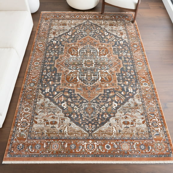 nuLOOM Oliveira Floral Medallion Fringe Area Rug, 8' x 10', Oliveira Rust