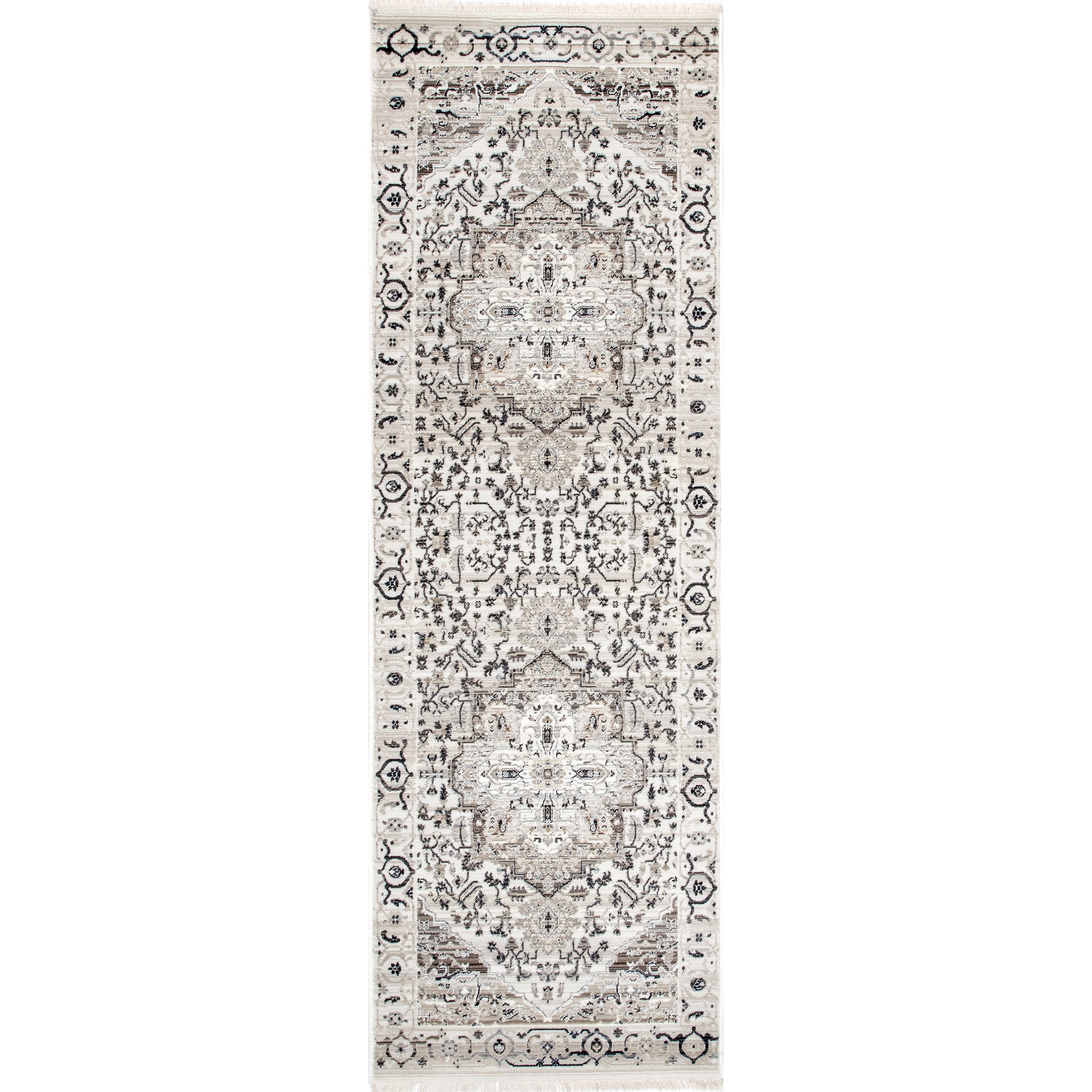 Beige Tufted Synthetic Medallion Runner Rug, 2'8" x 8'