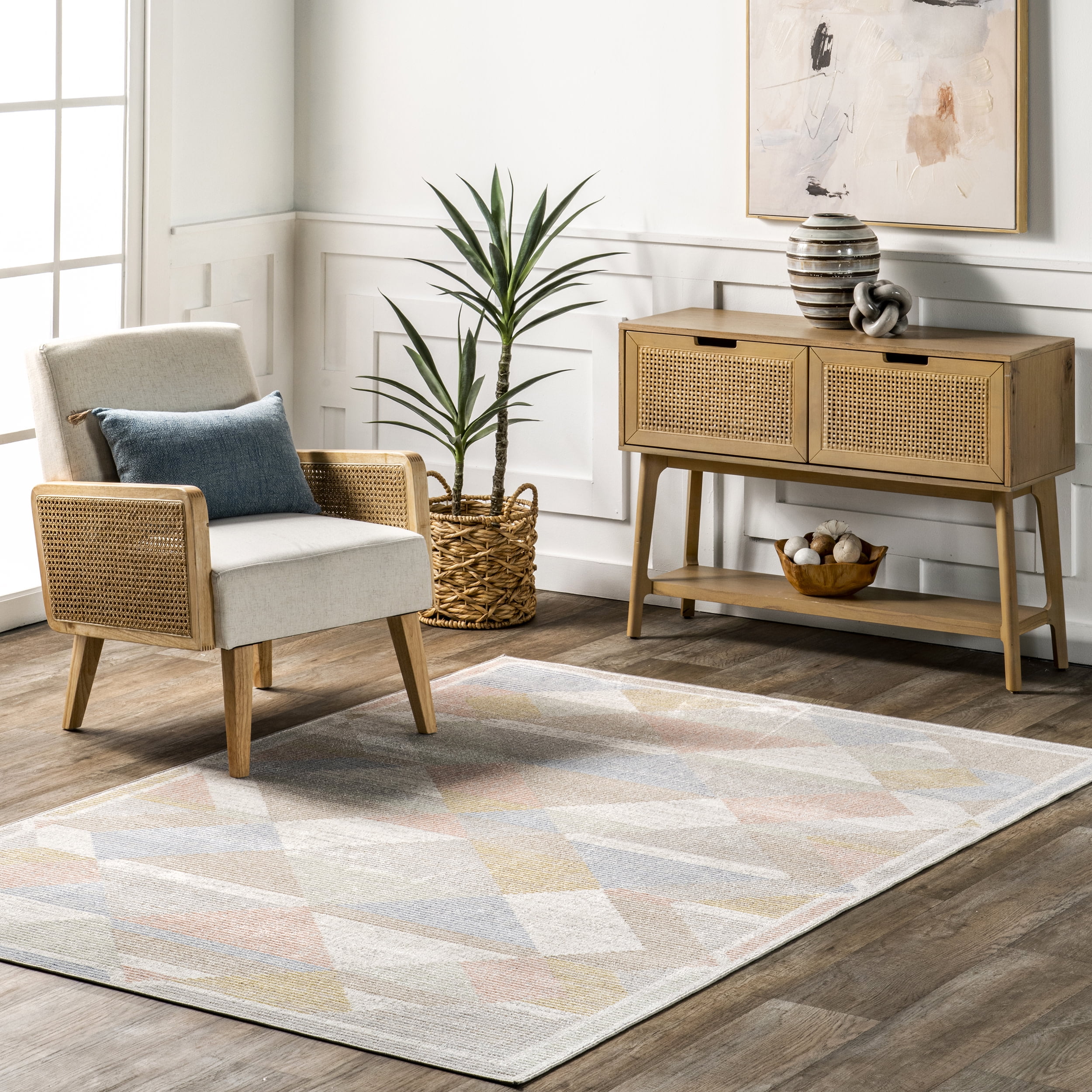 nuLOOM Ophelia Vintage Geometric Machine Washable Area Rug, 4' x 6', Beige