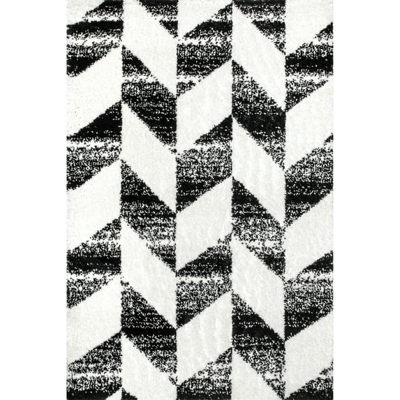 nuLOOM Orchid Faded Herringbone Shag Area Rug, 7' 10" x 10', Black And White