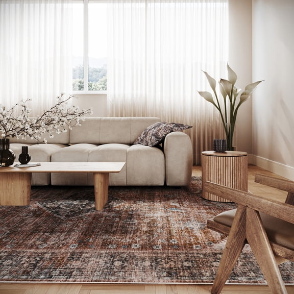 nuLOOM Orielle Medallion Traditional Washable Area Rug, 6' x 9', Rust