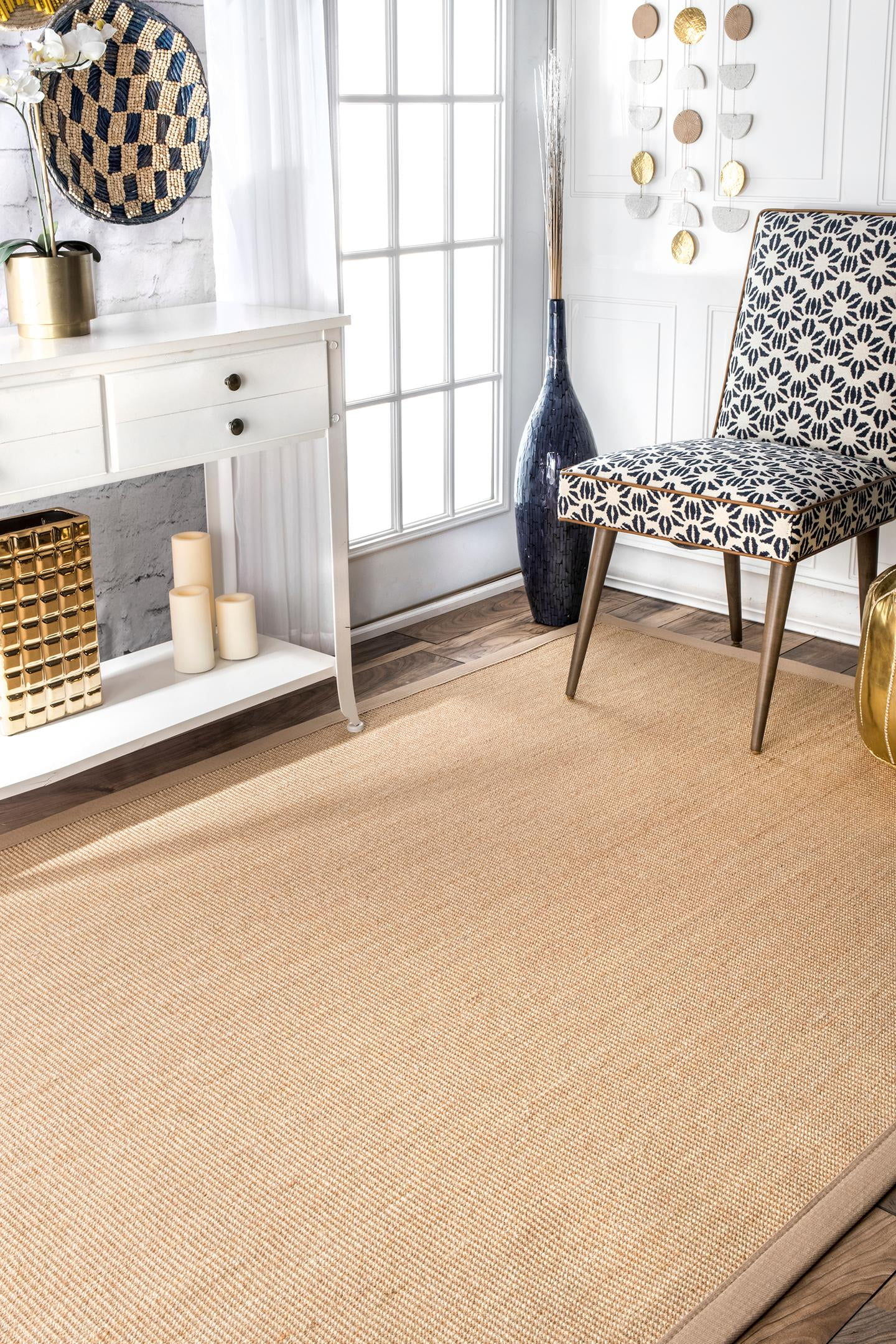Beige Flat Woven Sisal Rectangular Accent Rug, 2' x 3'
