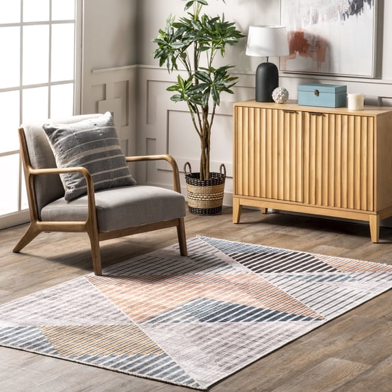 nuLOOM Page Diamond Striped Machine Washable Area Rug, 4' x 6', Beige