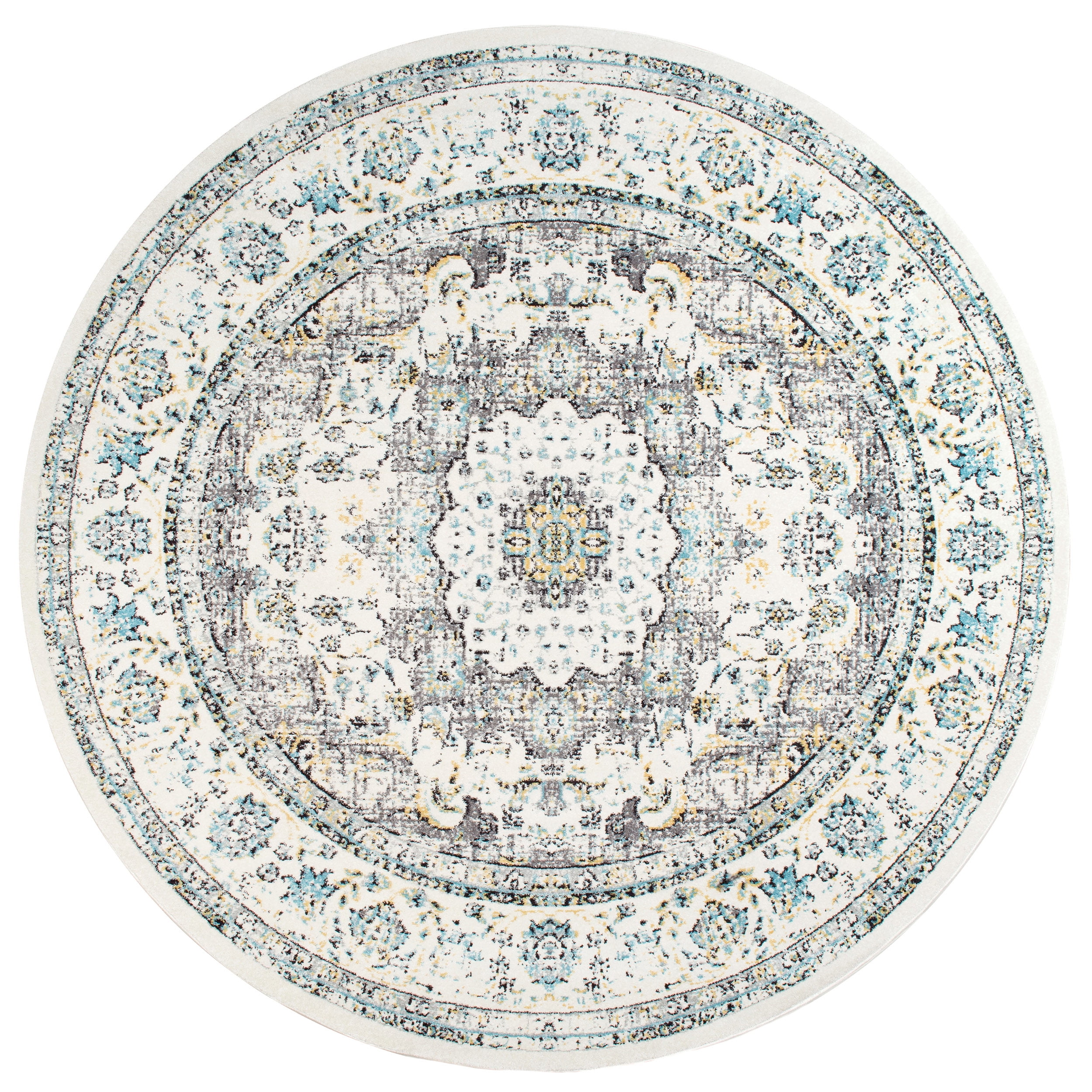 Gray and Beige Round Synthetic Persian Style Area Rug