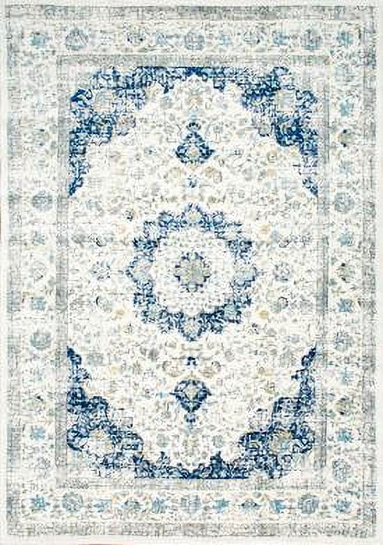 Blue and White 5' x 7' Vintage Persian Style Area Rug