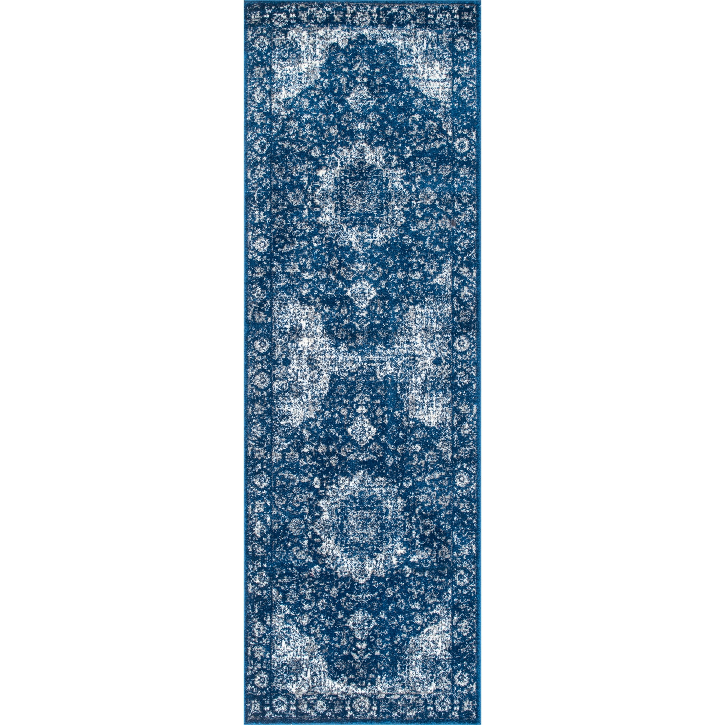 Verona Dark Blue Synthetic Persian Runner Rug, 2'6" x 10'