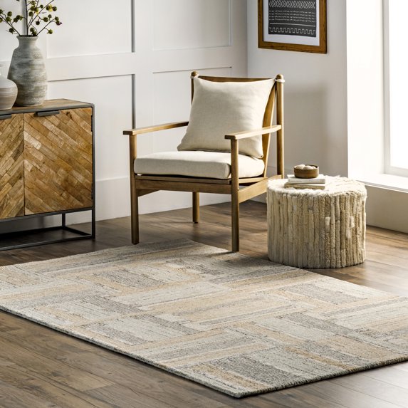 Rugs USA Deco Striped Tile Wool Area Rug, 4' x 6', Palmer Beige