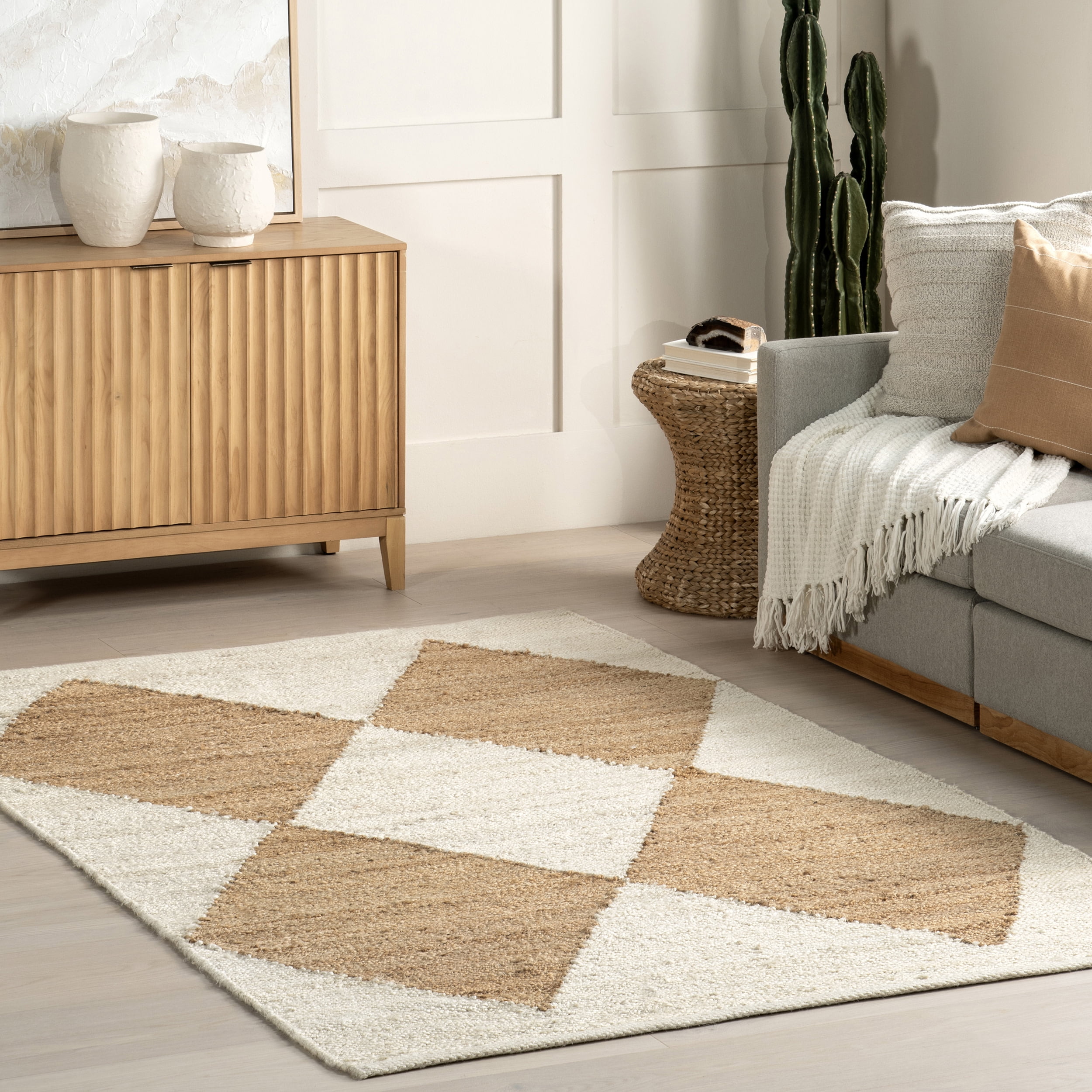 nuLOOM Pandora Diamond Jute Ivory 6' x 9' Geometric Area Rug