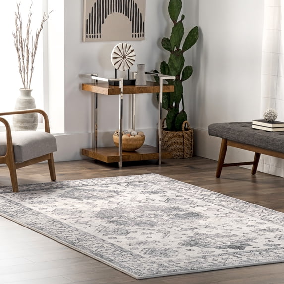 nuLOOM Parisa Vintage Medallion Bordered Area Rug, 6' x 9', Parisa Grey