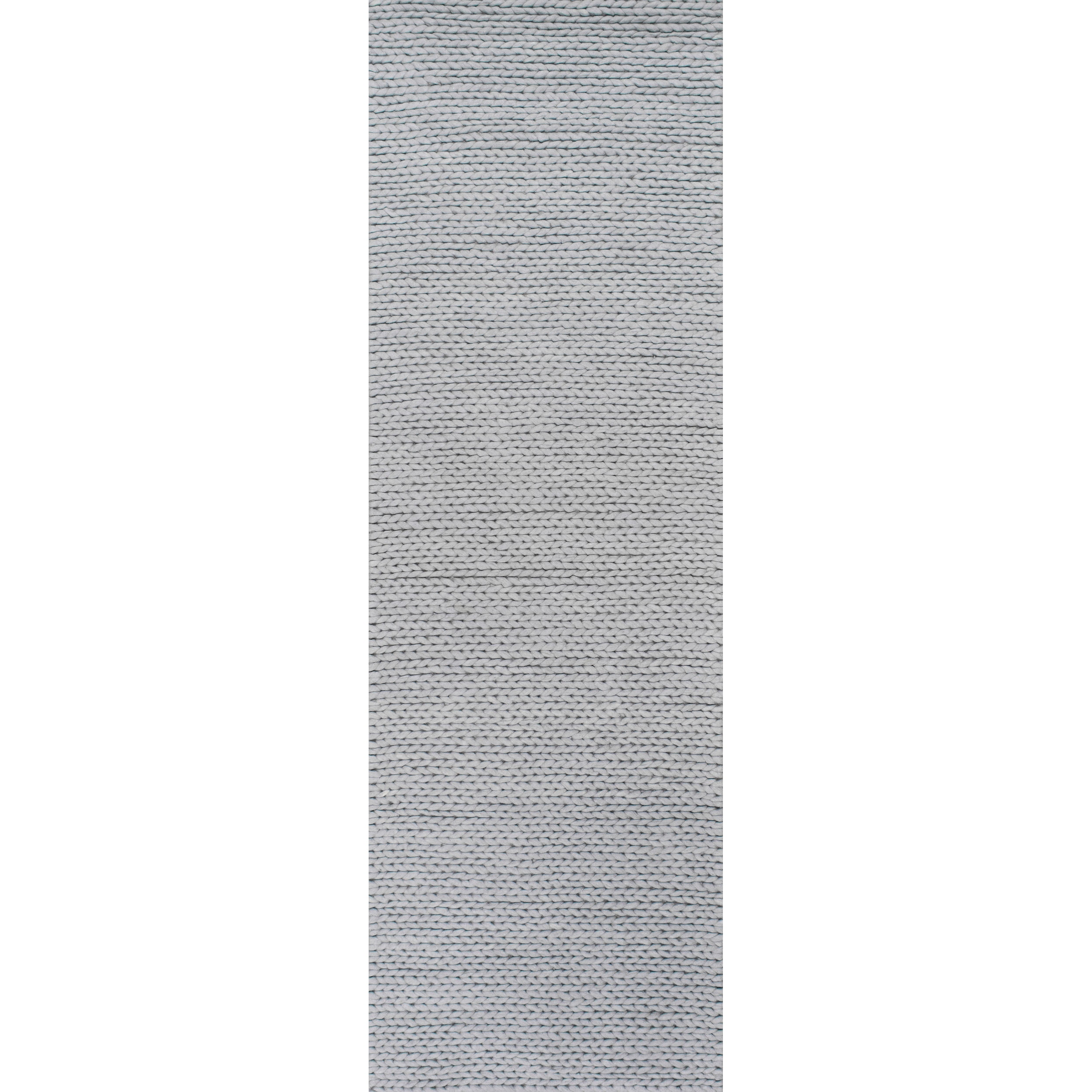 Handmade Light Gray Braided Wool Rectangular Runner Rug