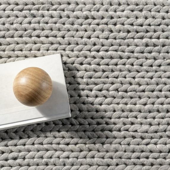 nuLOOM Penelope Braided Wool Area Rug, 8', Round, Penelope Light Grey