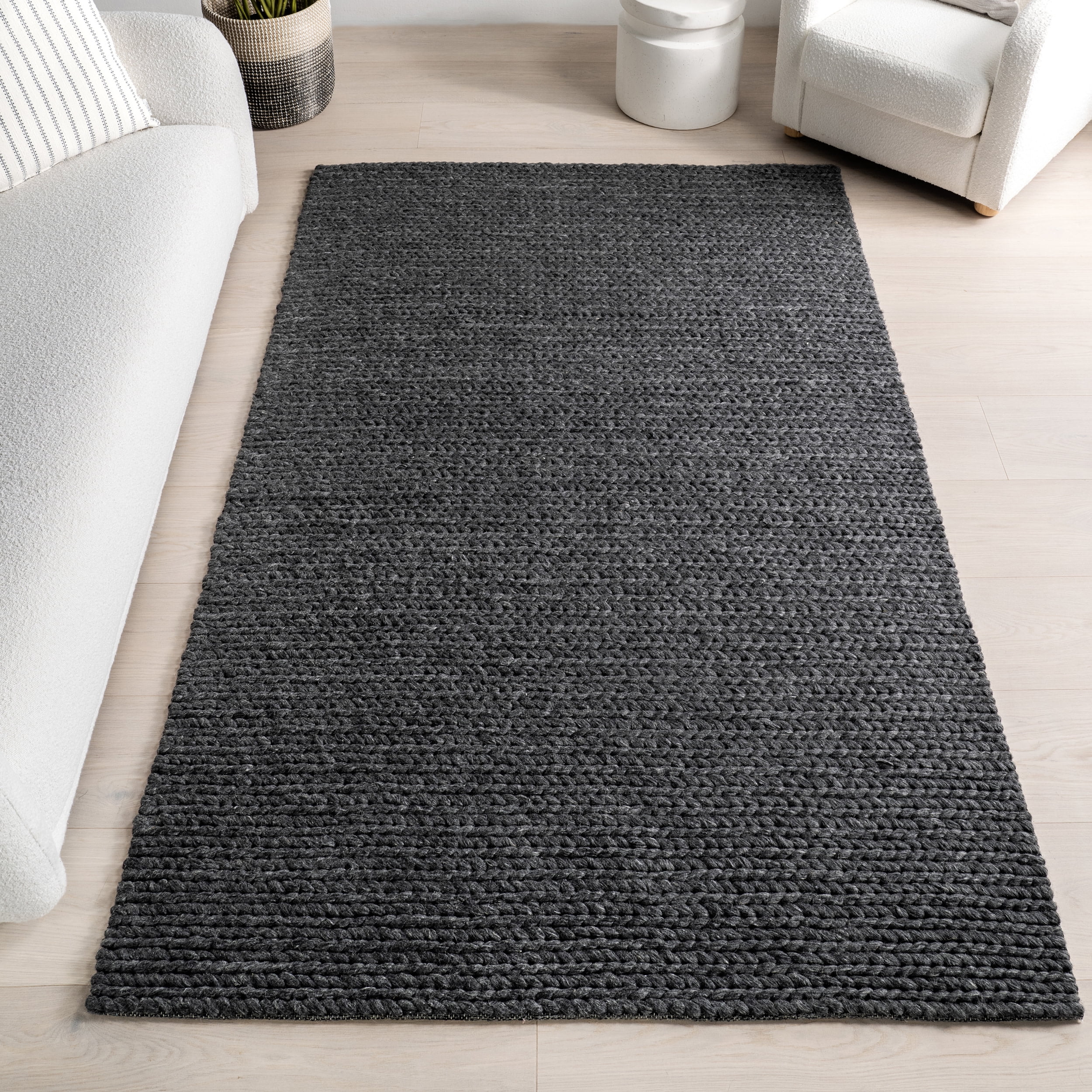 Charcoal Braided Wool and Cotton Handmade Area Rug, 8' x 10'