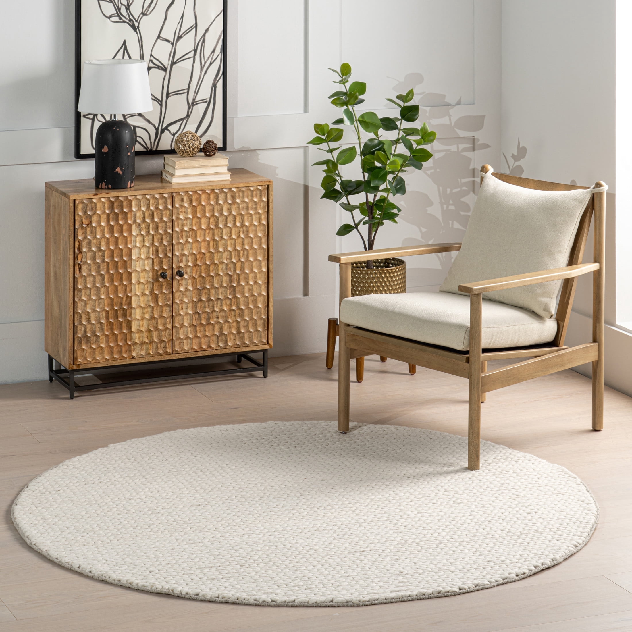 nuLOOM Penelope Braided Wool Area Rug, 4', Round, Penelope Off-white