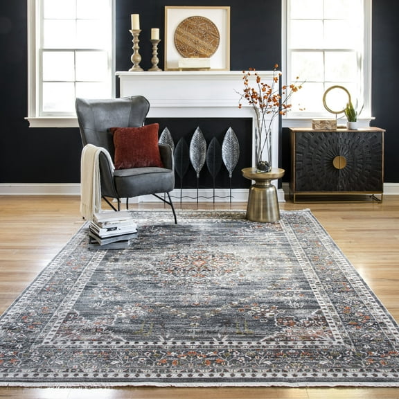 nuLOOM Penny Vintage Floral Medallion Area Rug, 5' x 7' 9", Penny Grey
