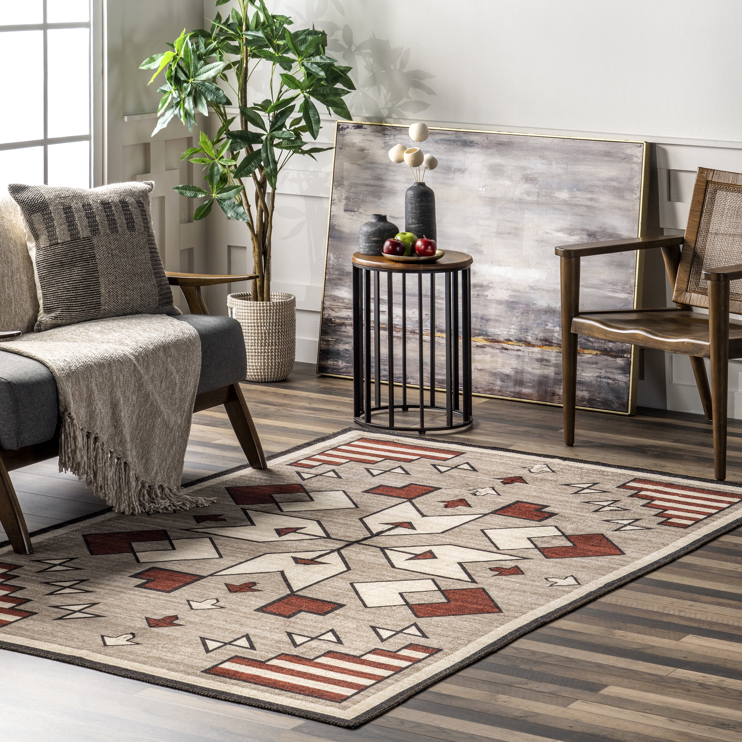 nuLOOM Petra Boho Arrows Machine Washable Area Rug, 4' x 6', Brown