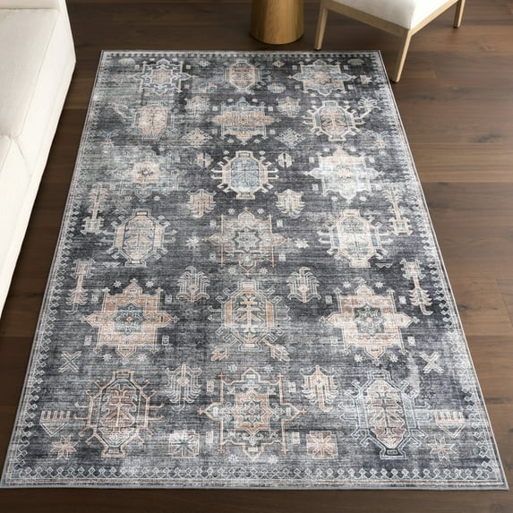 nuLOOM Philomena Medallion SplashGuard Machine Washable Area Rug, 4' x 6', Philomena Charcoal