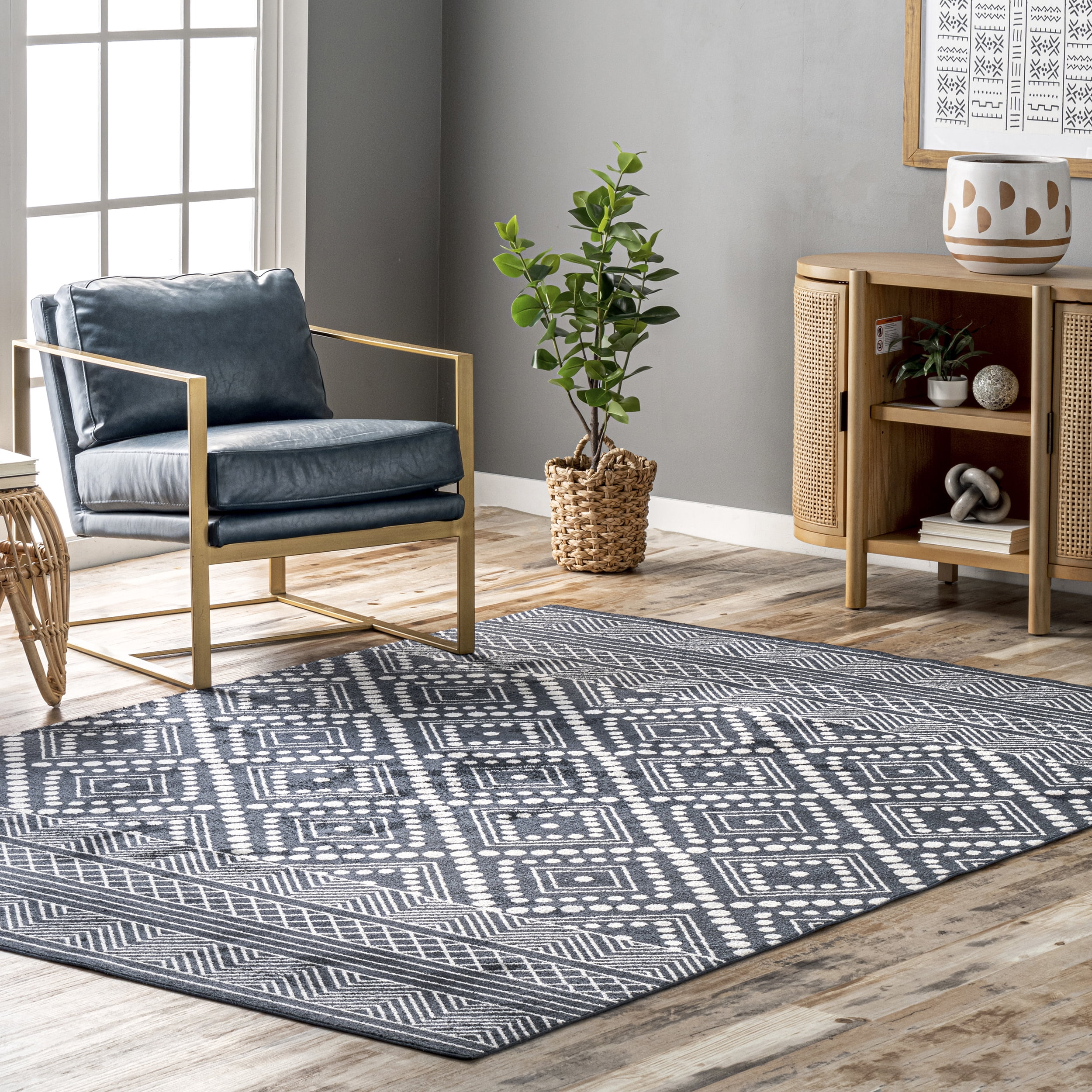 nuLOOM Phyllis Machine Washable Diamond Trellis Area Rug, 6' 7" x 9', Blue