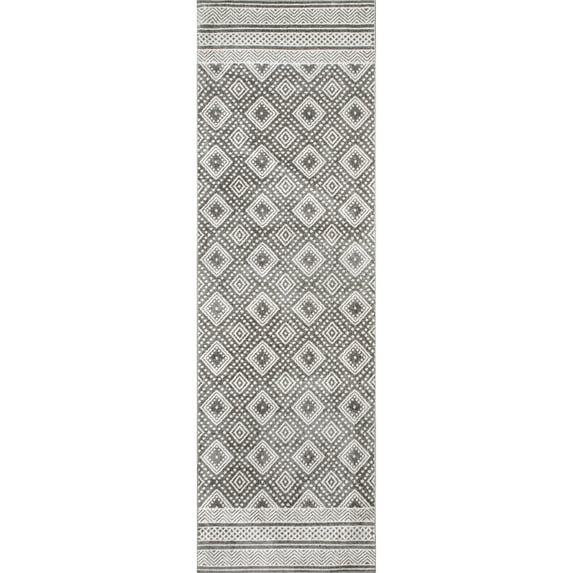nuLOOM Phyllis Machine Washable Diamond Trellis Runner Rug, 2' 6" x 8', Gray