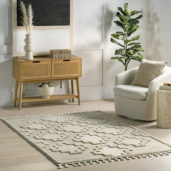 nuLOOM Polina Geometric High-Low Tasseled Area Rug, 4' x 6', Polina Beige