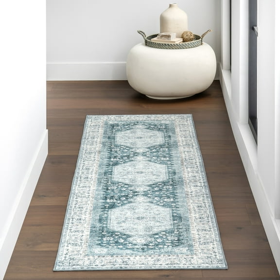 nuLOOM Prairie Medallion SplashGuard Machine Washable Area Rug, 2' 6" x 8', Runner, Prairie Green