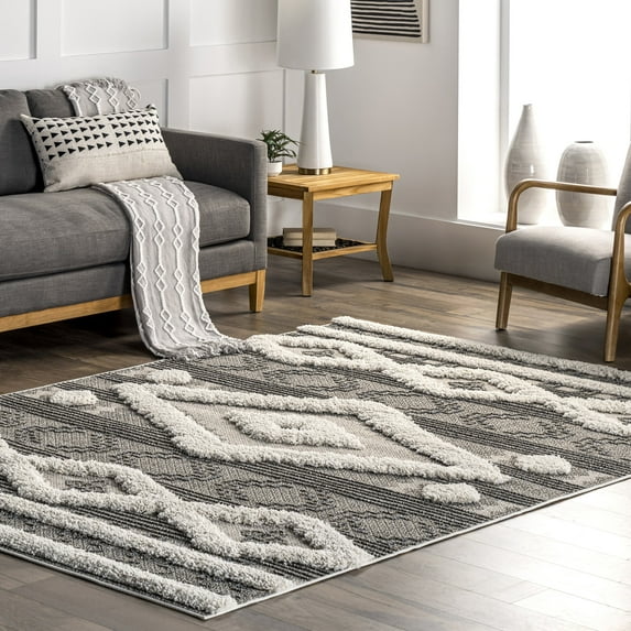 nuLOOM Presleigh High Low Textured Shaggy Diamond Area Rug, 5' 3" x 7' 6", Gray