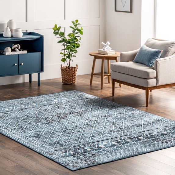 nuLOOM Prestyn Machine Washable Faded Tribal Trellis Area Rug, 4' x 6', Blue