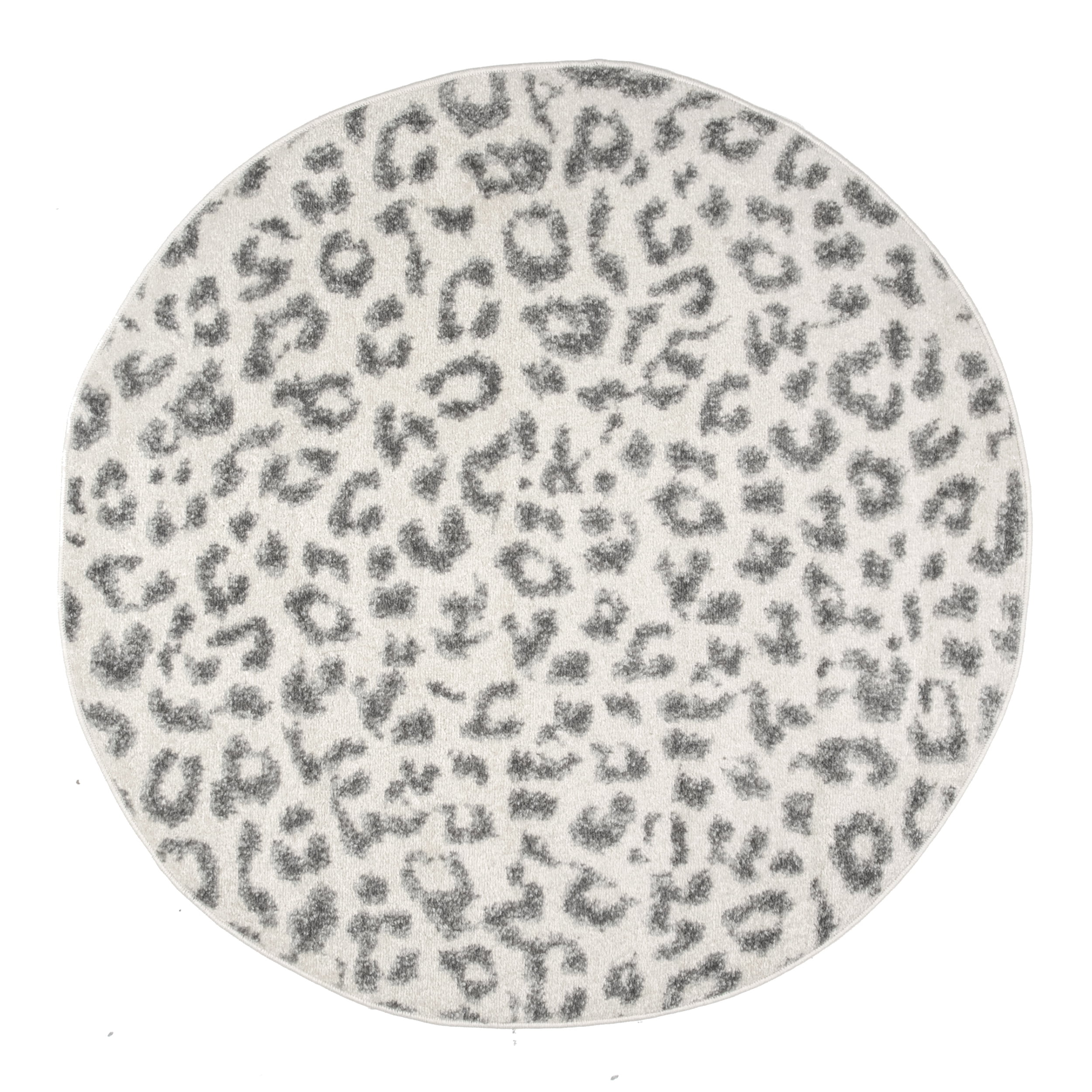 Gray and Off-White Round Tufted Oriental Area Rug