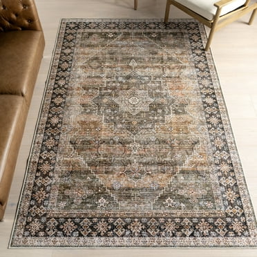 nuLOOM Purdie Medallion SplashGuard Machine Washable Area Rug, 4' x 6', Purdie Sage Green