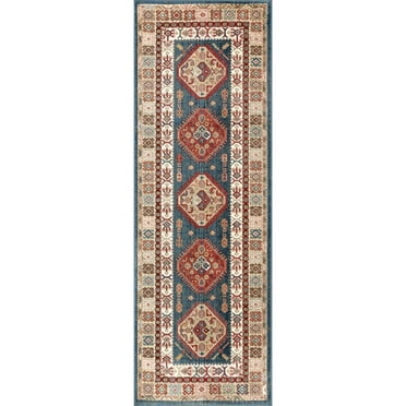 nuLOOM Qiana Emblem Fringe Runner Rug, 2' 6" x 8', Blue