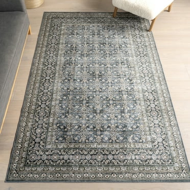 nuLOOM Quintessa Medallion SplashGuard Machine Washable Area Rug, 4' x 6', Quintessa Slate Blue