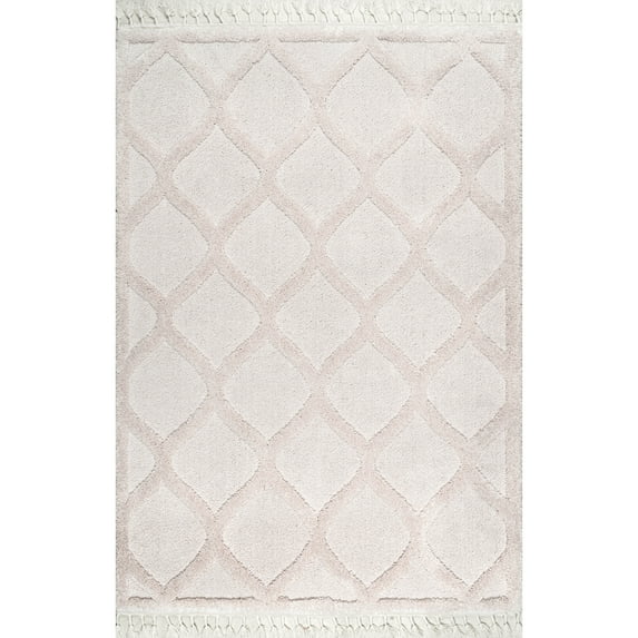 nuLOOM Raised Trellis Soft Kids Shag Area Rug, 6' 7" x 9', Ivory