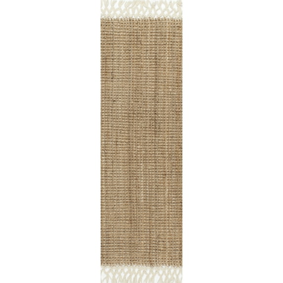 nuLOOM Raleigh Jute Tasseled Natural 2' 6" x 6' Farmhouse Runner Rug