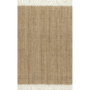 nuLOOM Raleigh Jute Tasseled Natural 3' x 5' Farmhouse Area Rug