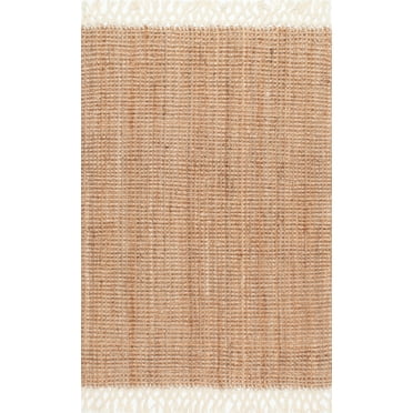 nuLOOM Raleigh Jute Tasseled Natural 4' x 6' Farmhouse Area Rug